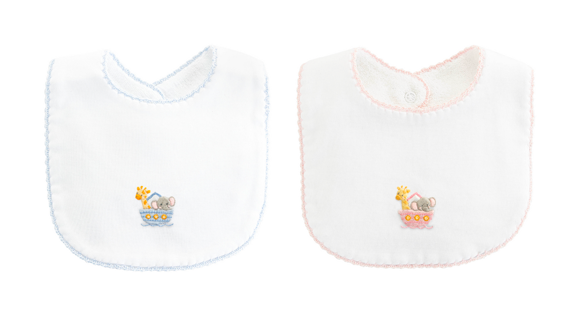 Baby Club Chic - Embroidered Noah's Ark - Bib - Pink or Blue
