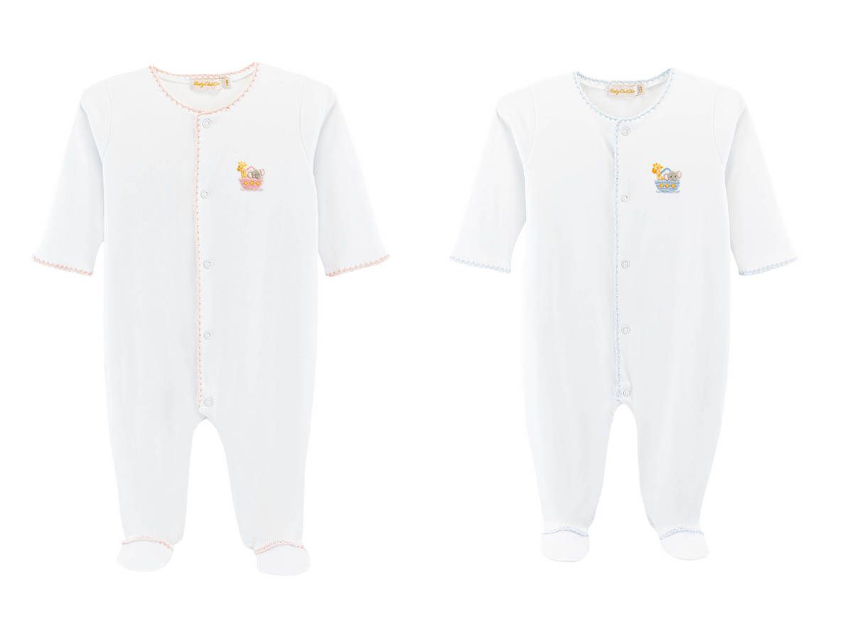 Baby Club Chic - Embroidered Noah's Ark - Footie - Pink or Blue