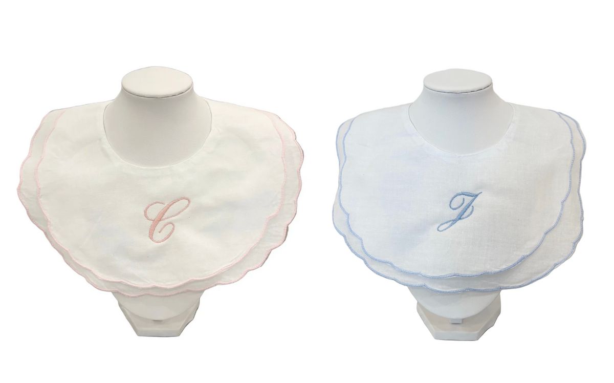 Scalloped Cotton Bib - Pink or Blue