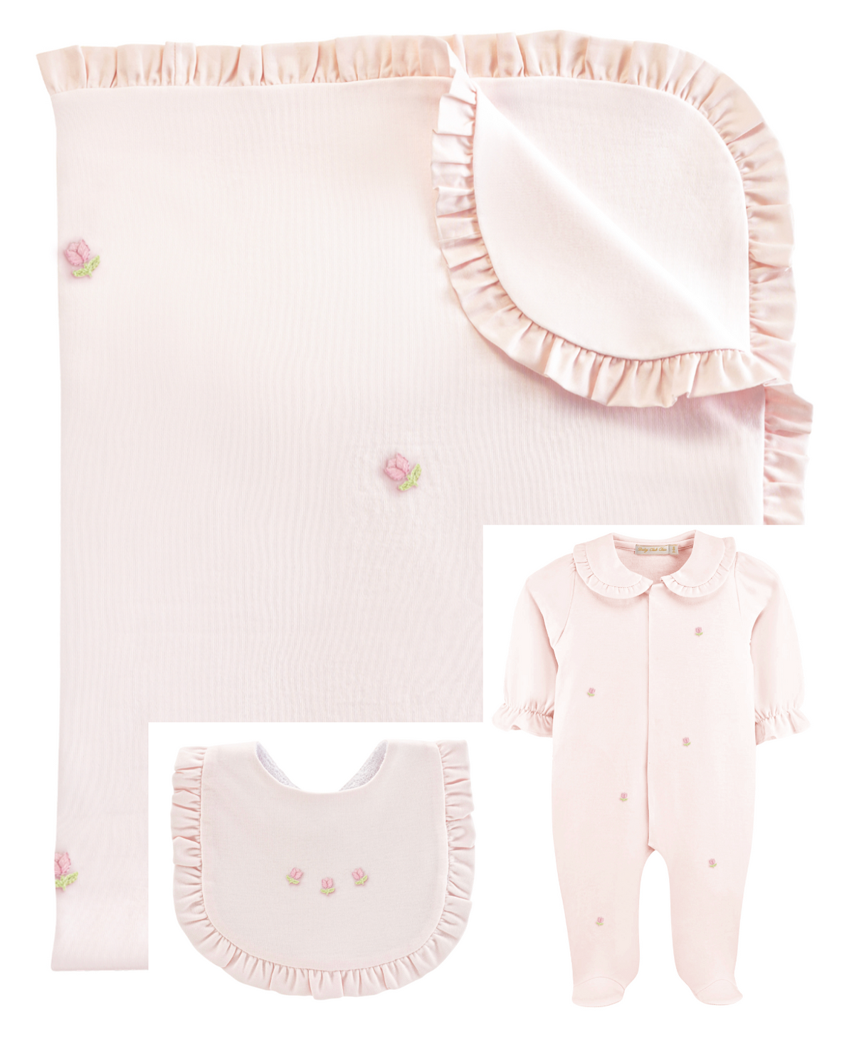 Baby Club Chic - Embroidered Tulip on Pink Collection - Bib, Outfit, Blanket
