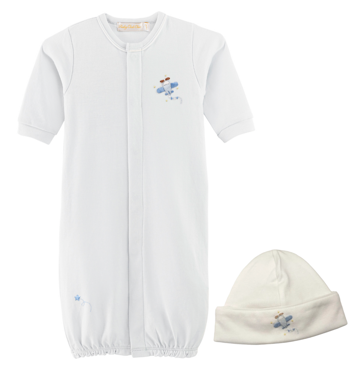 Baby Club Chic - Embroidered Airplane - Converter Gown and Hat