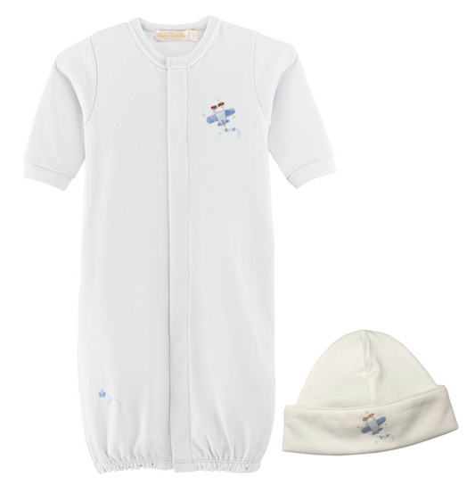 Baby Club Chic - Embroidered Airplane - Converter Gown and Hat
