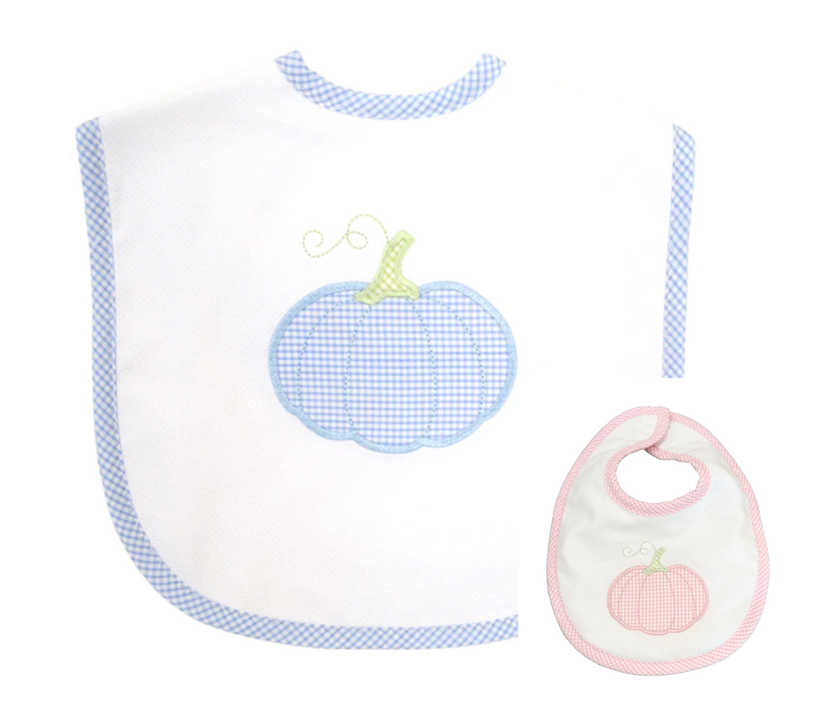 3 Marthas - Gingham Pumpkin Bib - Blue or Pink