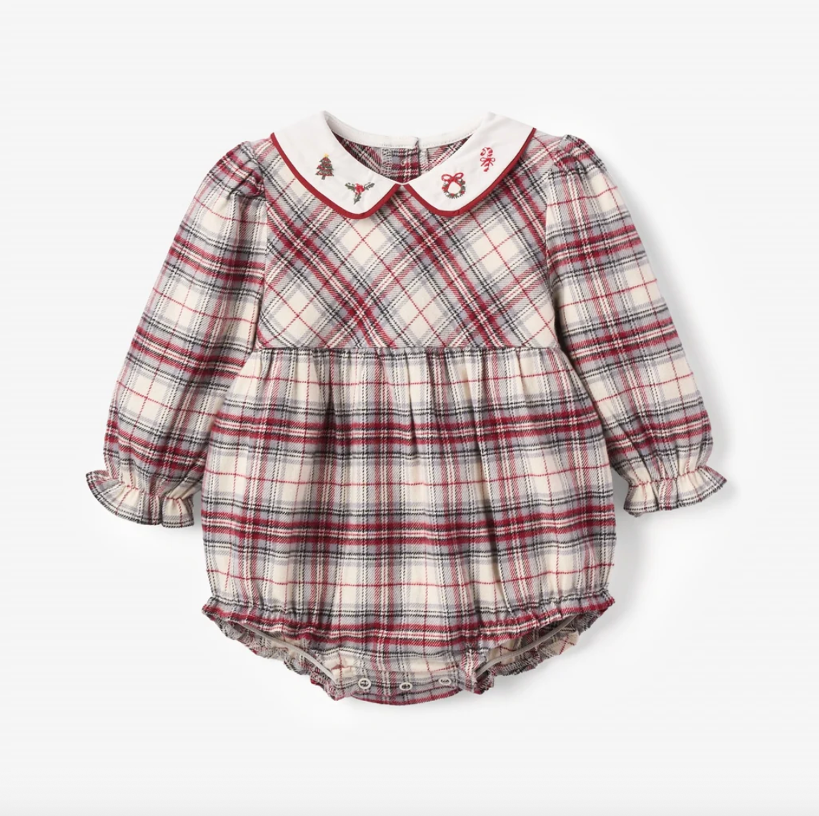 Elegant Baby - Tartan Bubble with Embroidered Christmas Collar