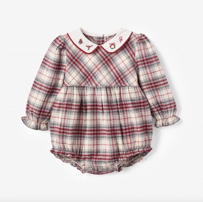 Elegant Baby - Tartan Bubble with Embroidered Christmas Collar