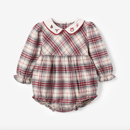 Elegant Baby - Tartan Bubble with Embroidered Christmas Collar