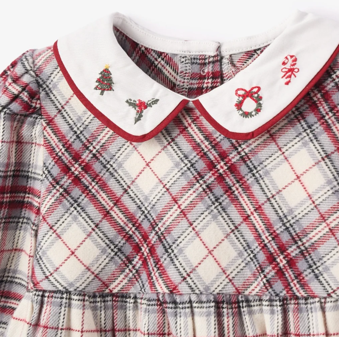 Elegant Baby - Tartan Bubble with Embroidered Christmas Collar
