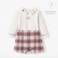 Elegant Baby - Embroidered Christmas Collar Bodysuit + Tartan Shorts