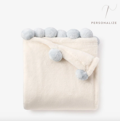 Elegant Baby - Fleece Pom Baby Blanket - Blue or Pink