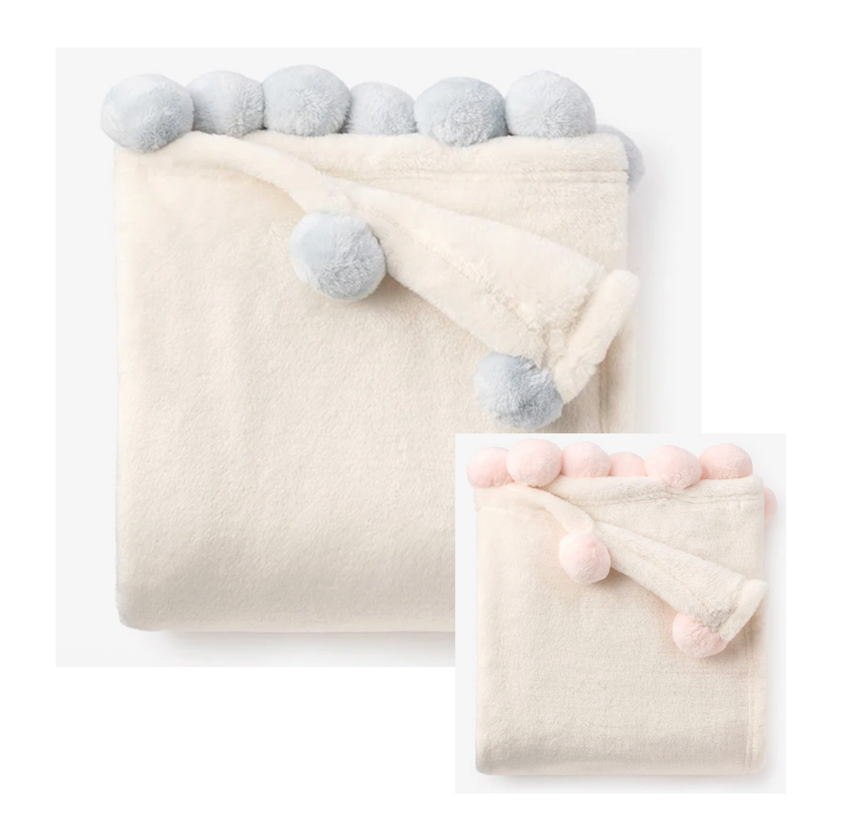 Elegant Baby - Fleece Pom Baby Blanket - Blue or Pink