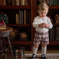 Elegant Baby - Embroidered Christmas Collar Bodysuit + Tartan Shorts