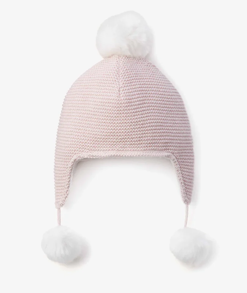 Elegant Baby - Knit Hat with Pom Poms - Pink, Blue, or White