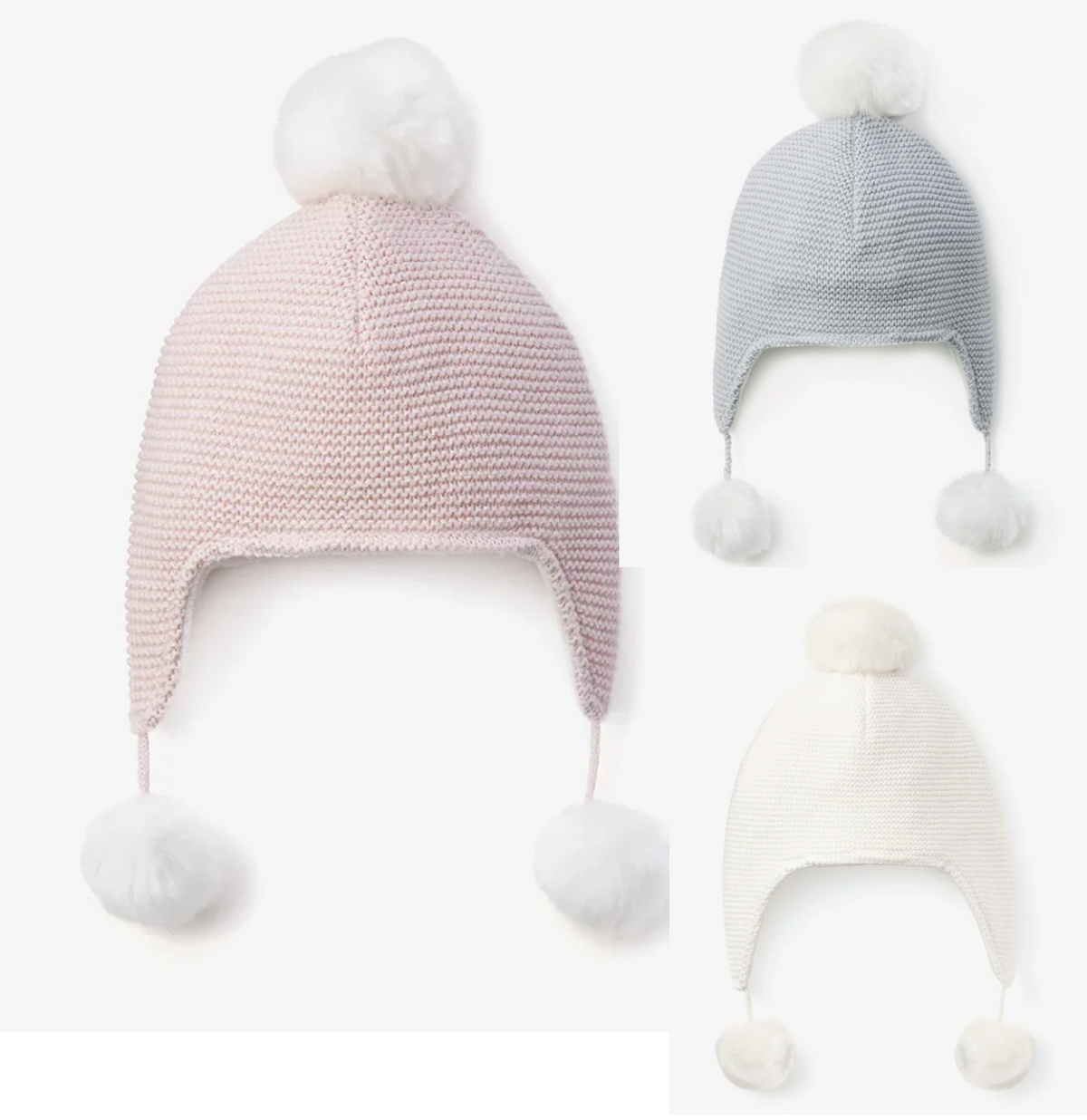 Elegant Baby - Knit Hat with Pom Poms - Pink, Blue, or White