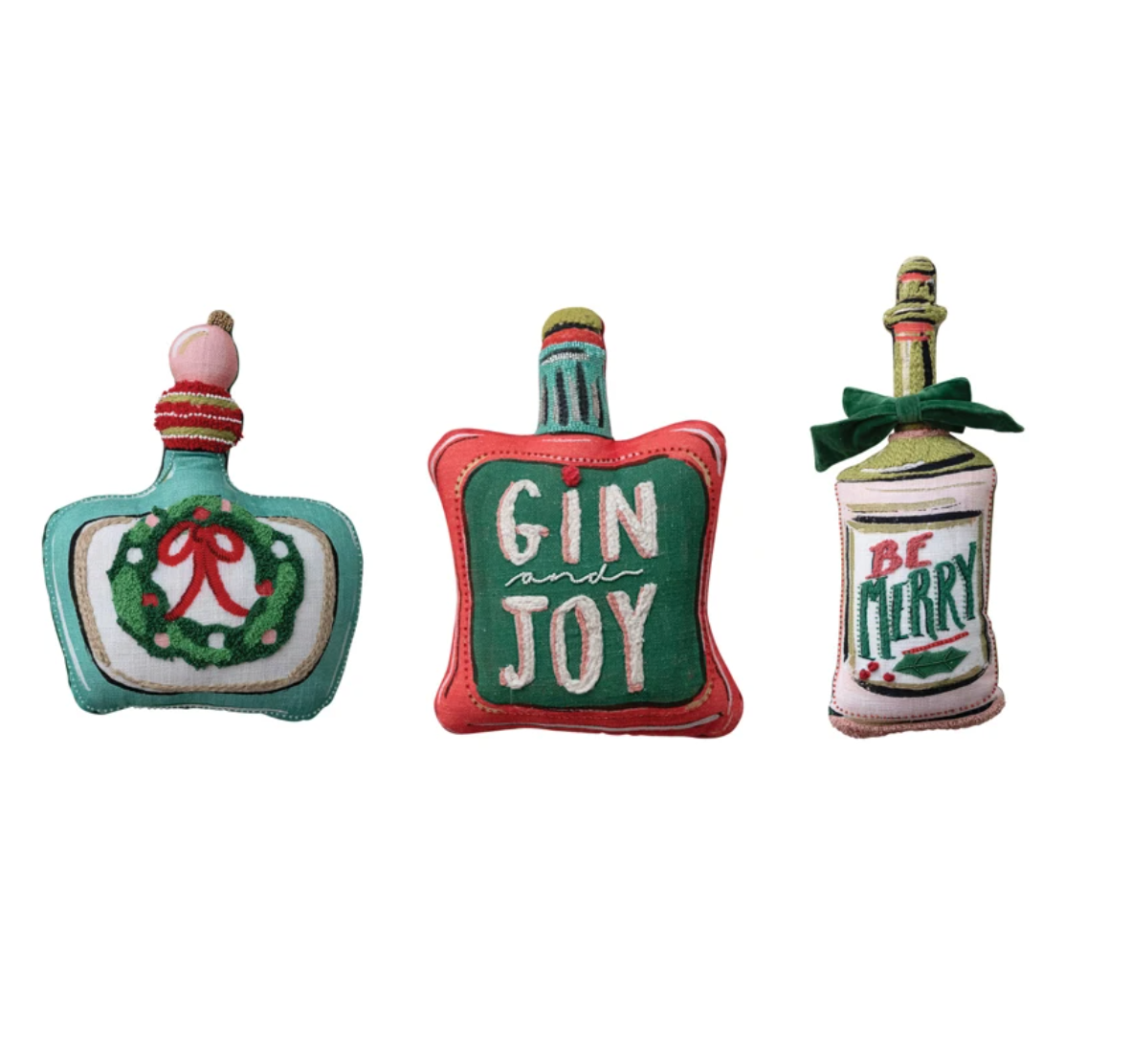 Bottle Shaped Pillow with Applique, Beads & Velvet Back