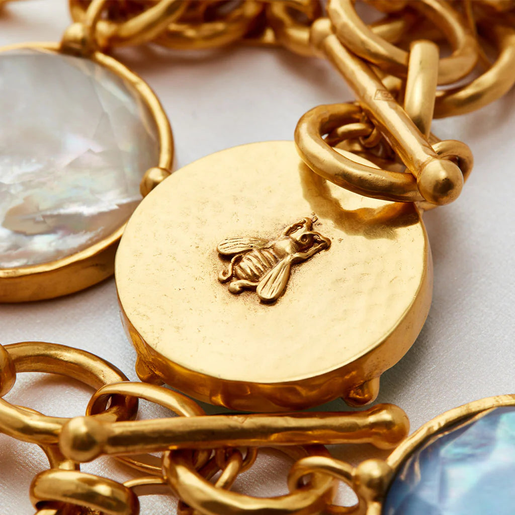 Julie Vos - Chunky Gemstone Necklace with Honeybee on Reverse