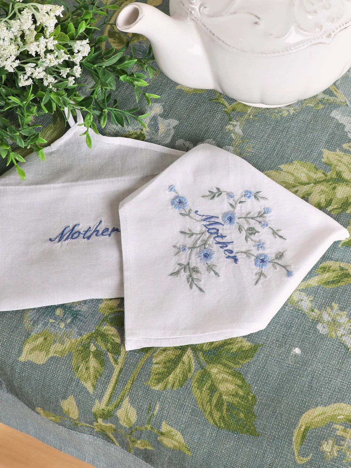 Embroidered Mother Hankie with Button Envelope