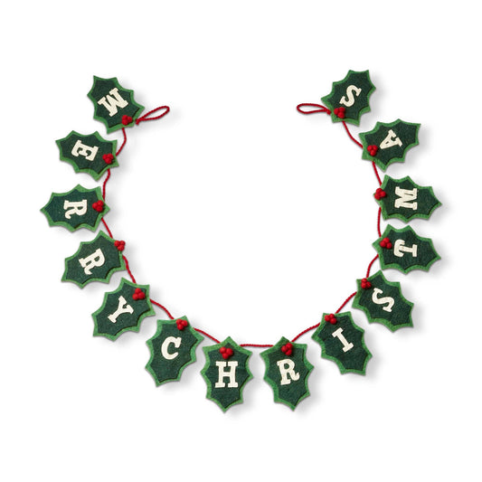 Merry Christmas Wool Holly Garland