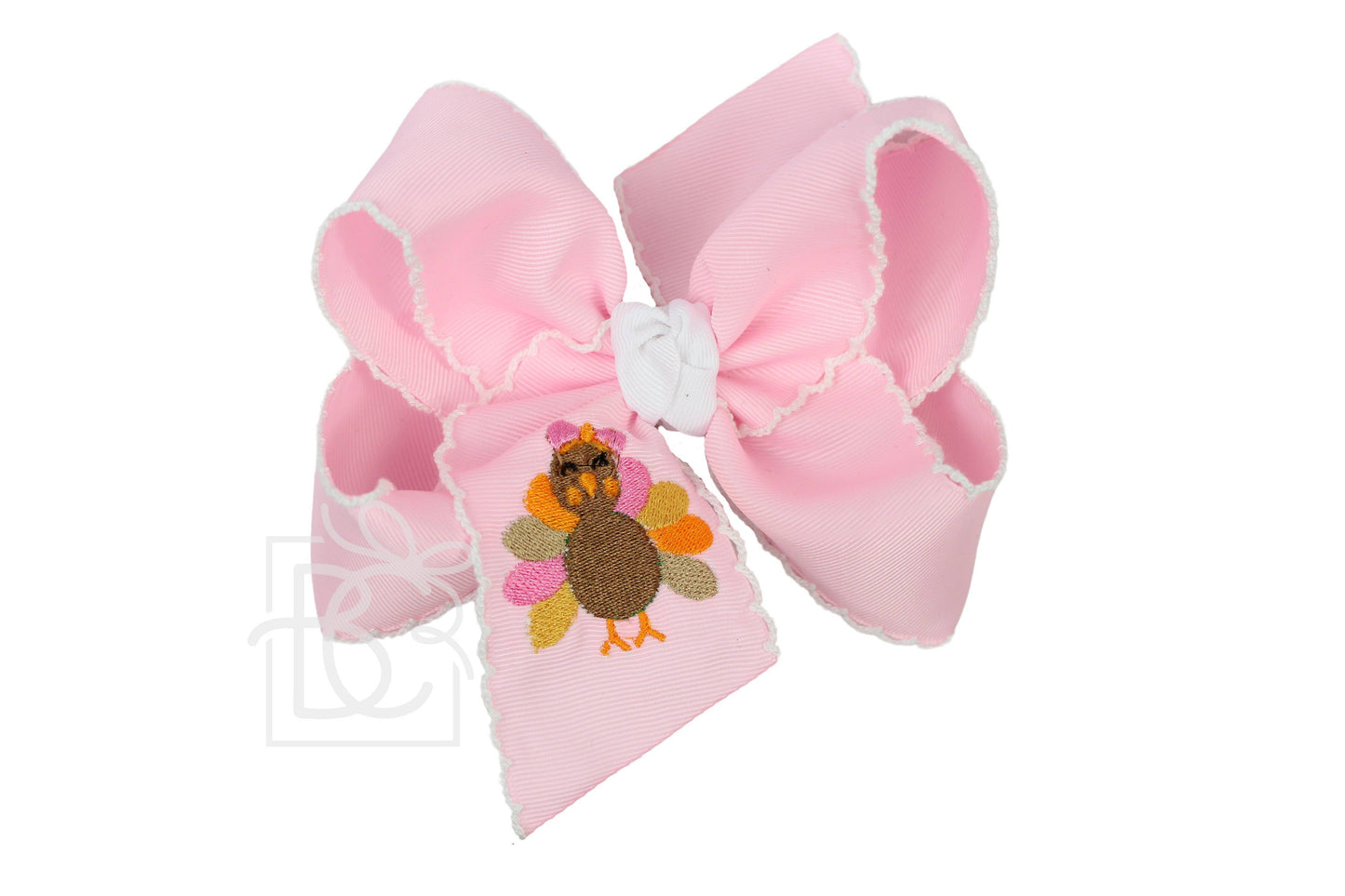 Embroidered Turkey XL Hairbow with Crochet Edge