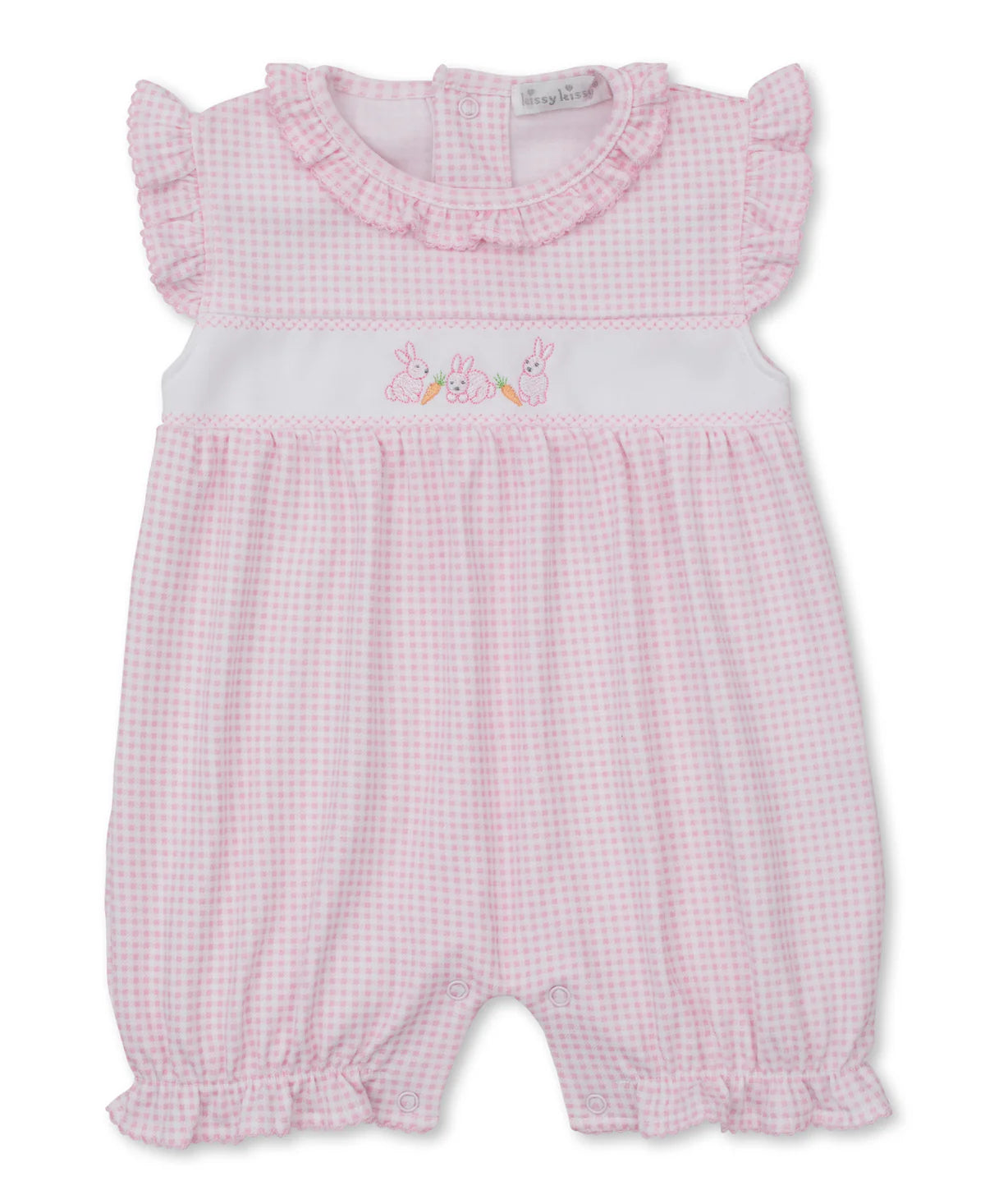 Embroidered Bunny Short Playsuit - Pink or Blue