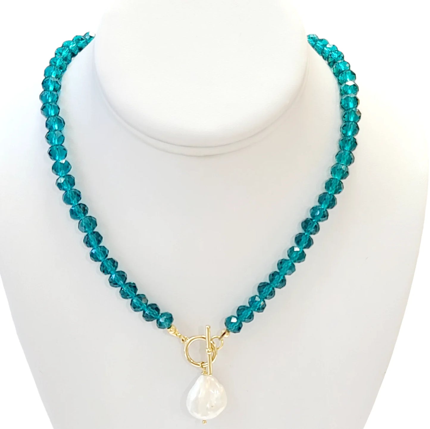 Aquamarine Crysal Necklace with Pearl Drop