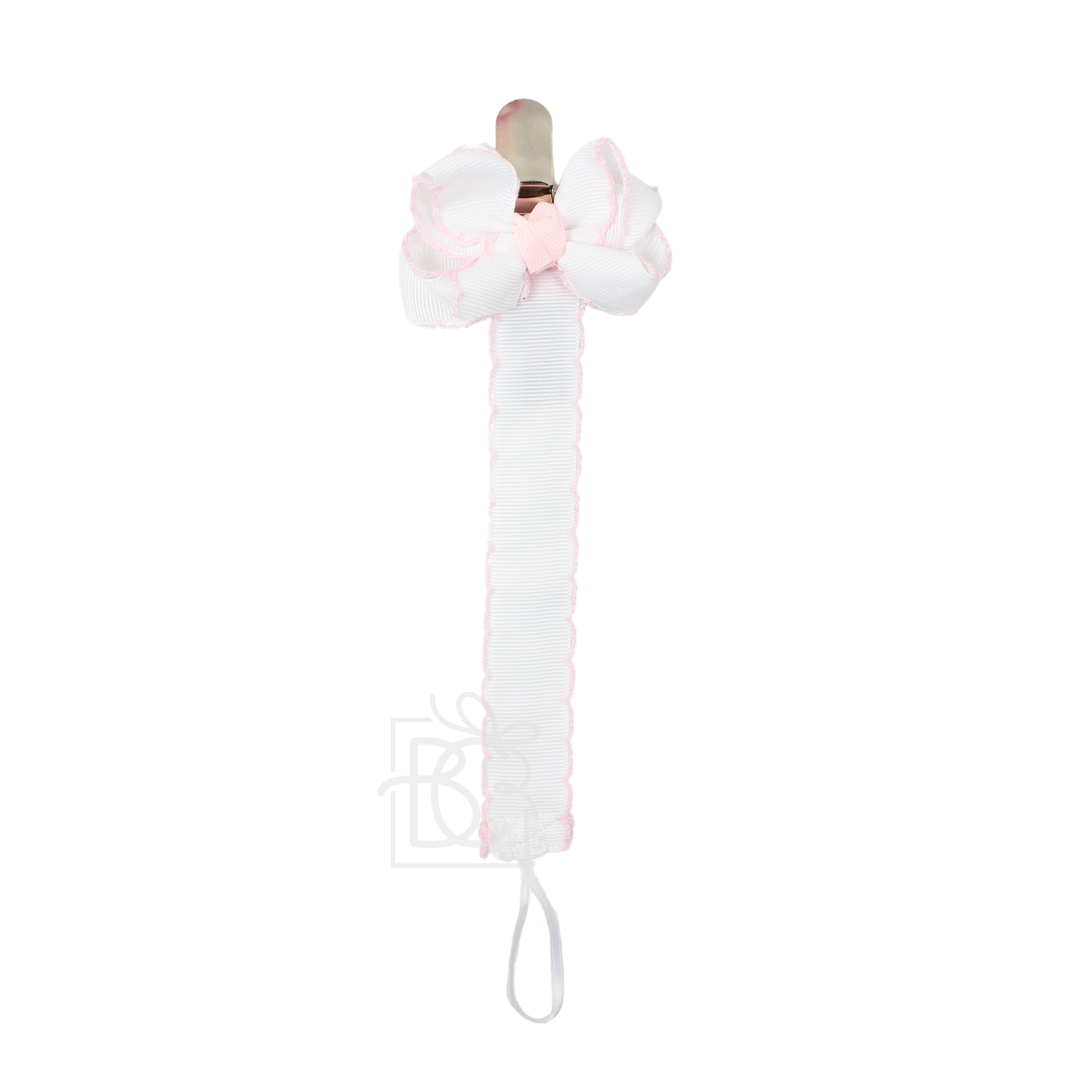 Crochet Edge Grosgrain Pacifier Clip w/ Detachable Bow