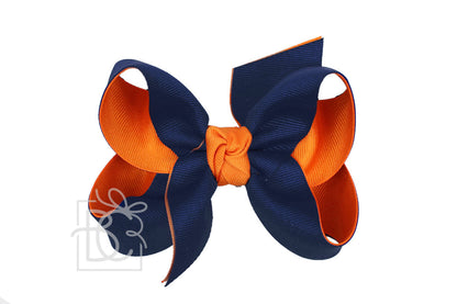 Layered Grosgrain Bow (Dark Navy & Orange)