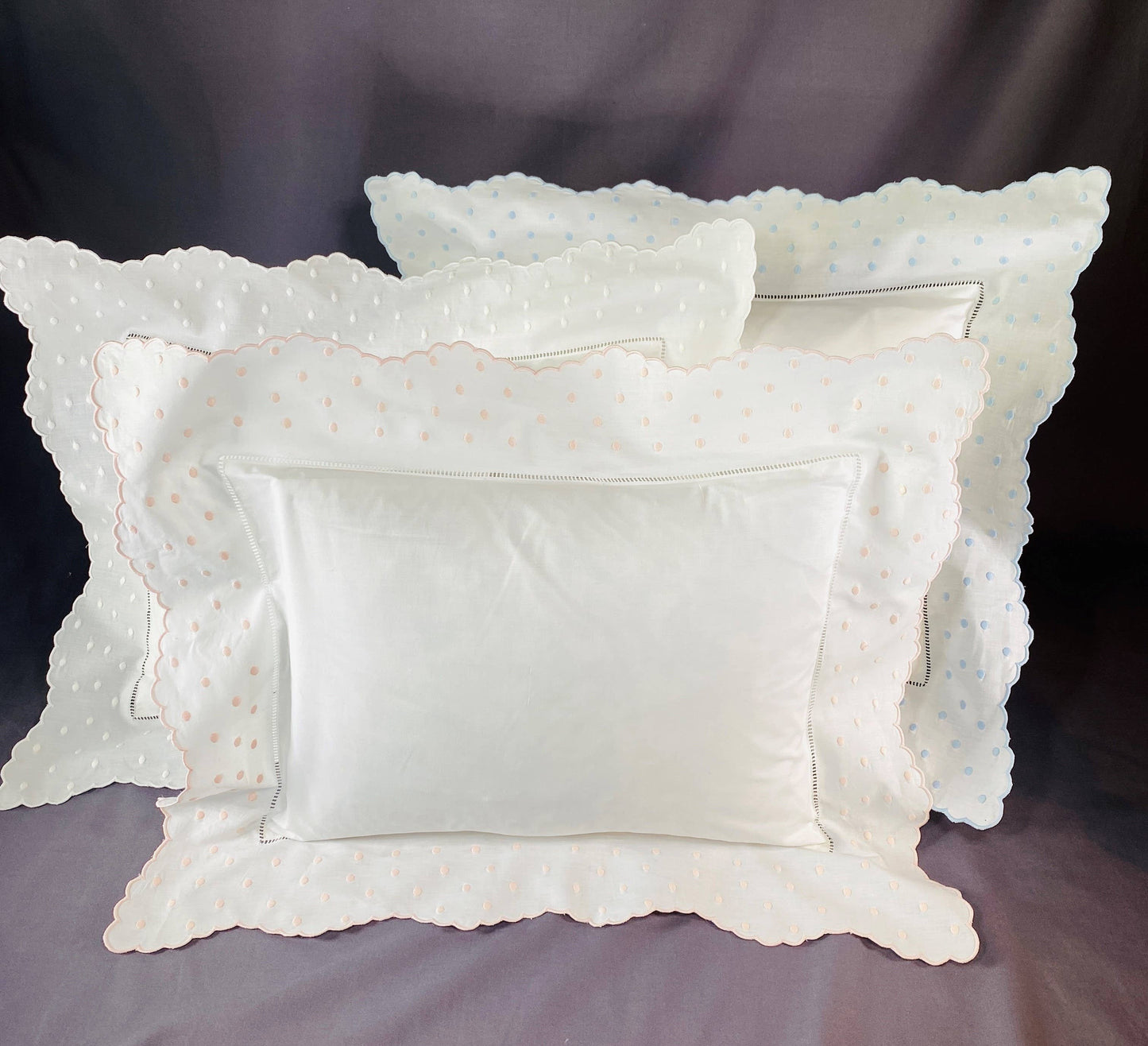Boutross - Swiss Dots on Rosepointe Scalloped Border Pillow Shams