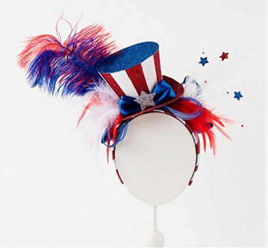 Red White and Blue Headband with Tophat & Feathers