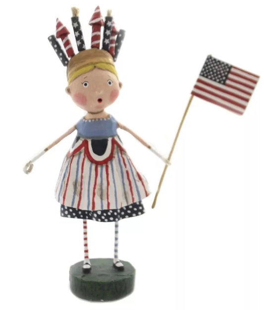 Girl with Firecrackers and Flag Figurine