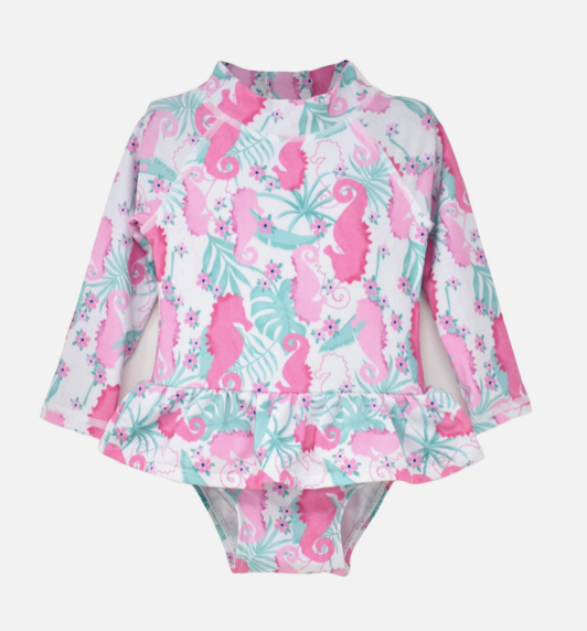 Pink Seahorse Rash Guard Swimsuit