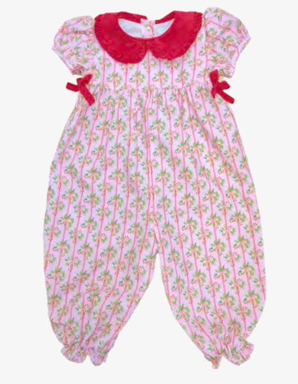 Holiday Pink Floral Bubble with Red Collar