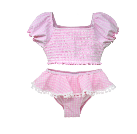Two Piece Pink Gingham Seersucker Swimsuit