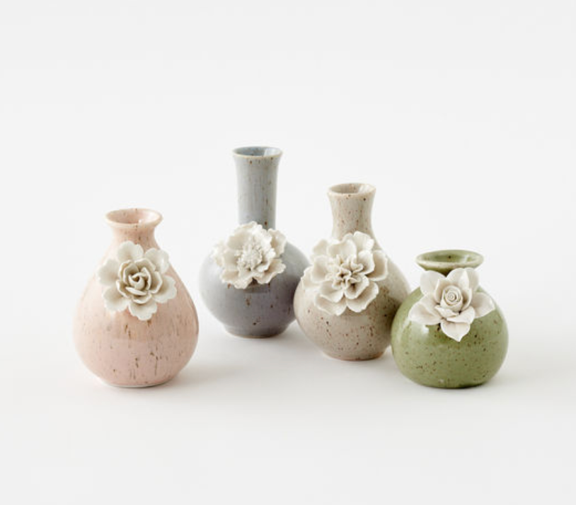 Bud Vase with Raised Flower in Pastel Colors