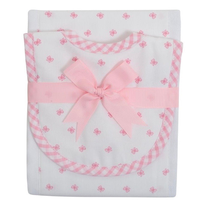 Pink Bow Bib and Burp Gift Set