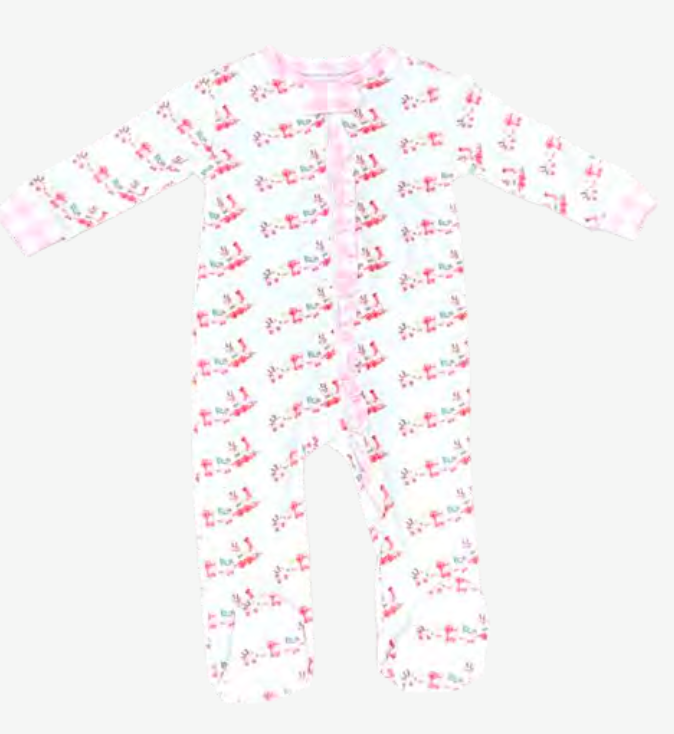 Girls Christmas Train Footed Pajama