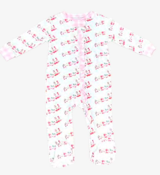 Girls Christmas Train Footed Pajama