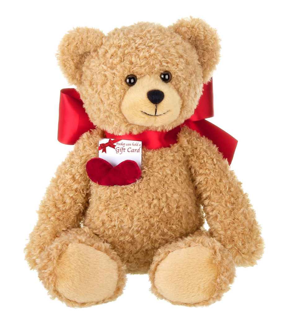 Heartstrings Plush Teddy Bear with Red Bow and Gift Card Holder