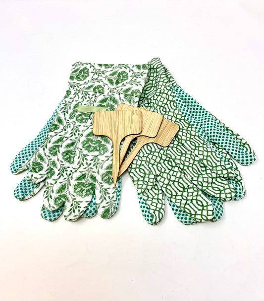 Green Garden Gloves with Plant Markers