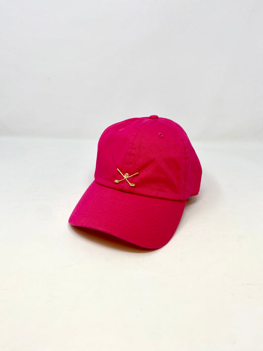 Hot Pink Hat with Gold Golf Clubs