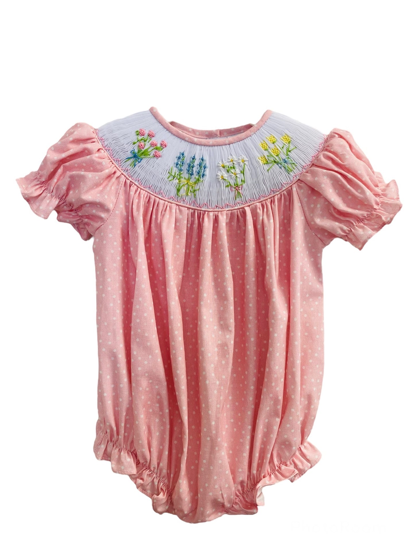 Pink Bubble with Smocked Flowers