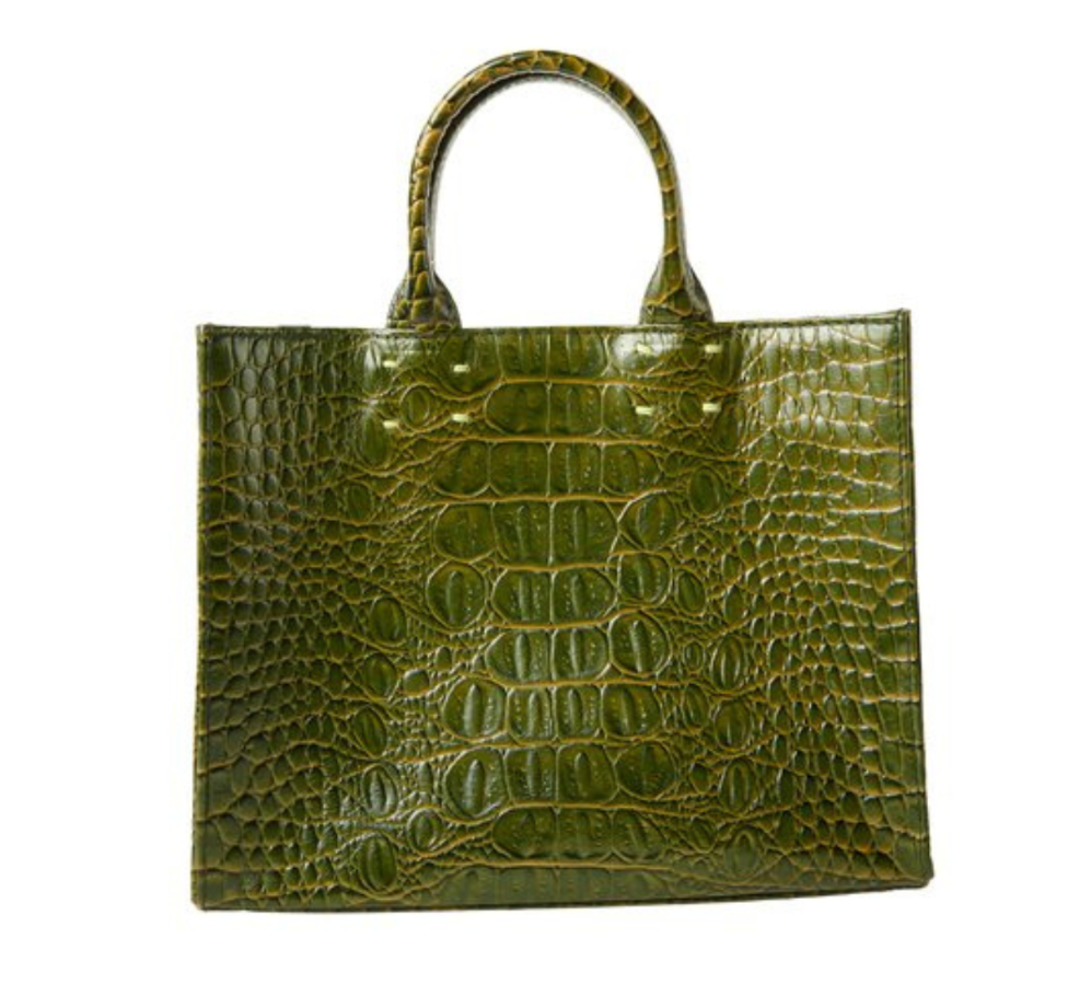 Moss green leather handbag