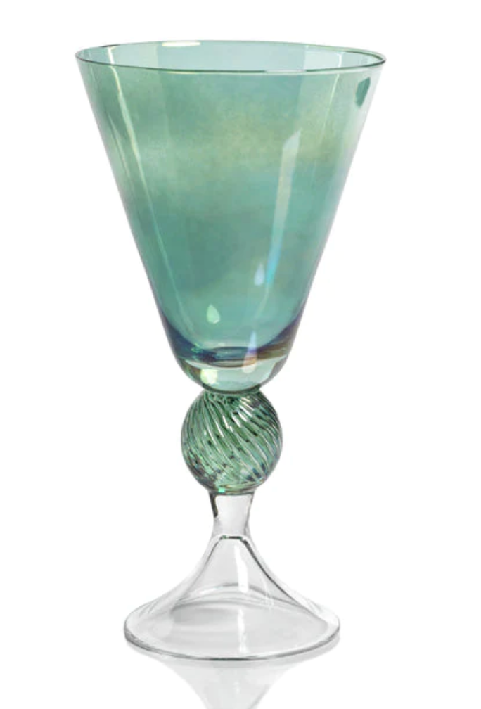Green Fluted Wine Glass with Swirl at Base