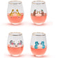 Stemless Decorative Wine Glasses with Gold Rim set of 4