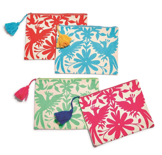 Hand-made Pouch with Birds and Tassel Zipper