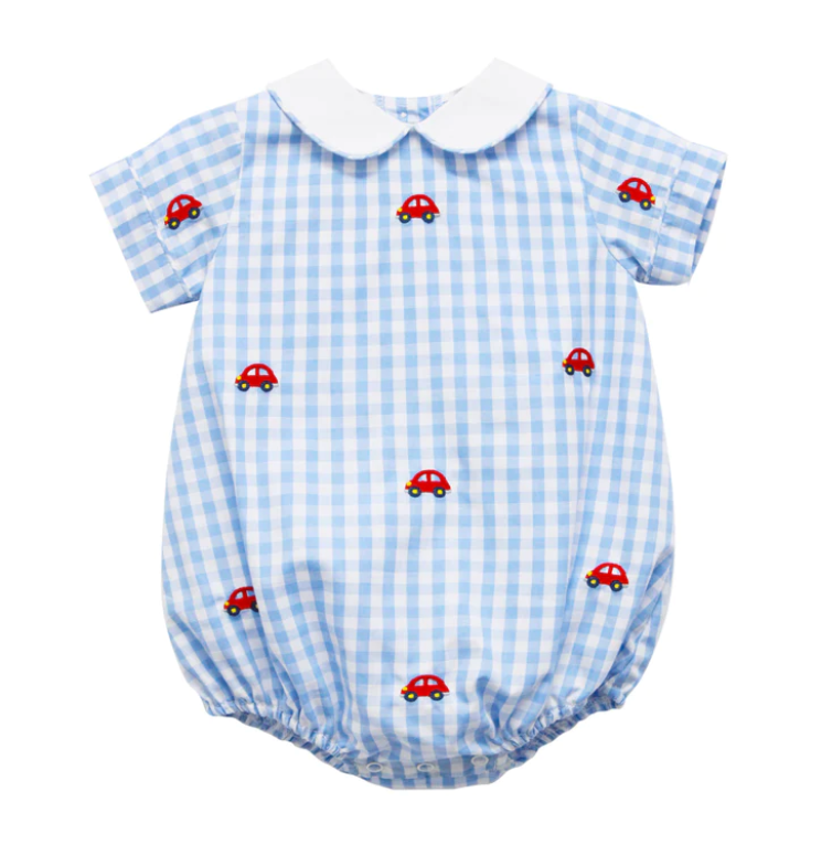 Zuccini Kids - Blue gingham check bubble with cars