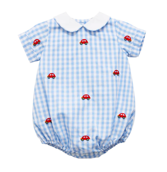Zuccini Kids - Blue gingham check bubble with cars