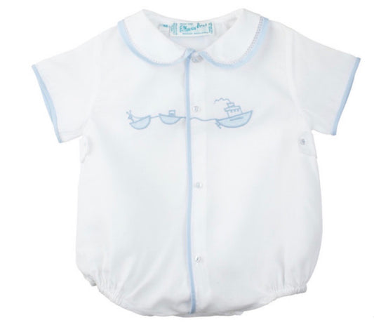 Boys White Bubble with Embroidered Boats