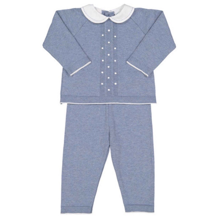 Blue Knit Sweater and Pant Set