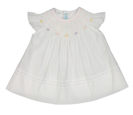 White Dress with Smocked Flowers